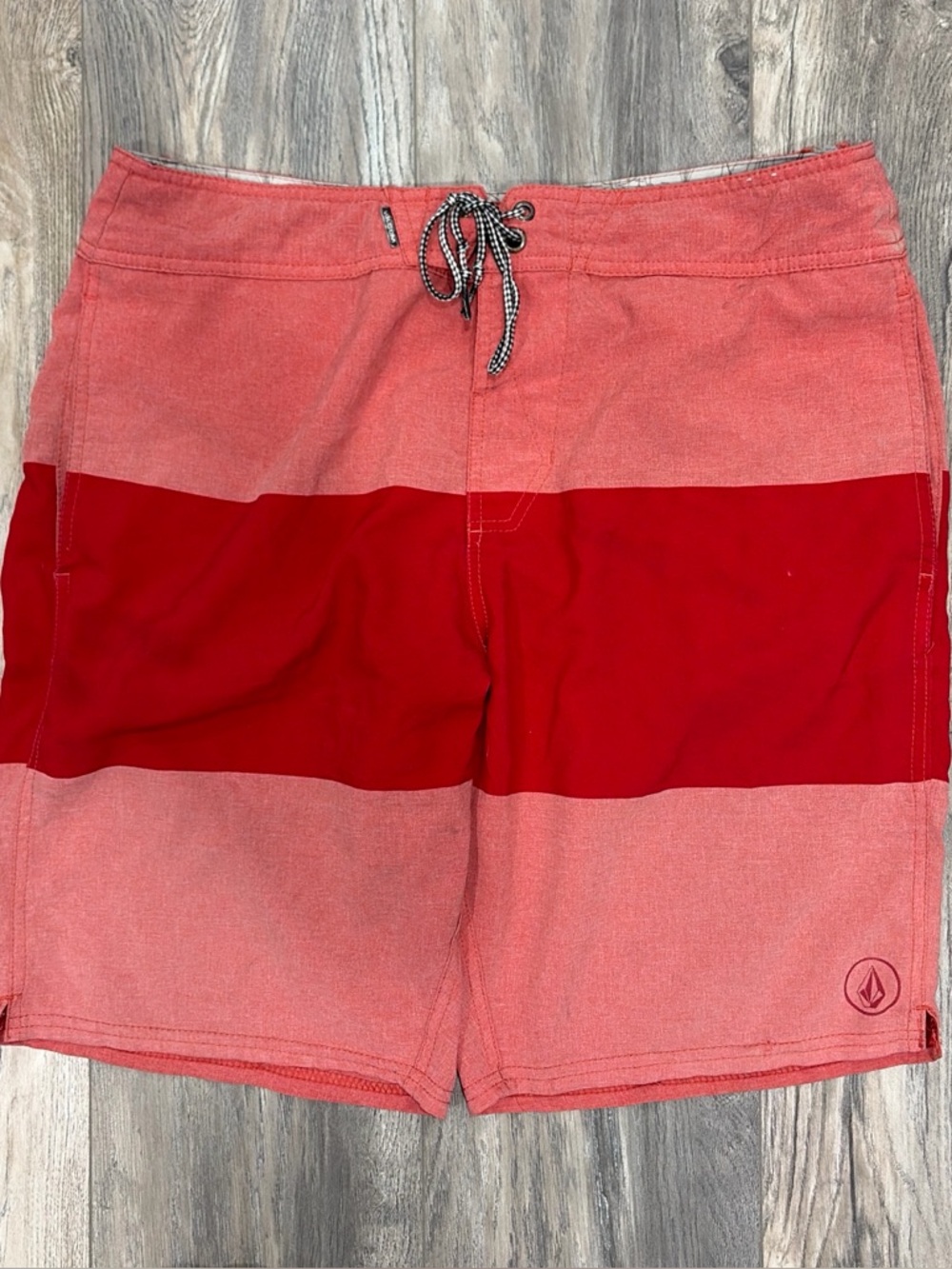 Volcom Men’s Striped Board Shorts Red Salmon Pink Size 34